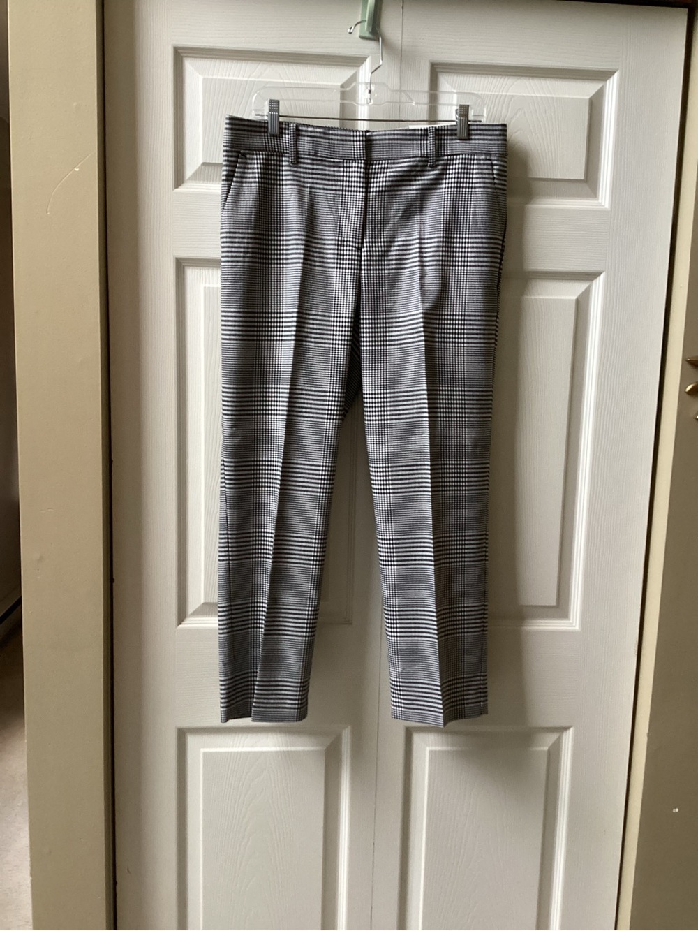 LOFT Black and Gray Plaid Straight-Leg Dress Pants